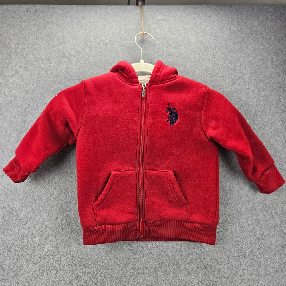 U.S. POLO ASSN. Hoodie Boys 3T Red Sherpa Lined Full Zip Logo Casual Outerwear